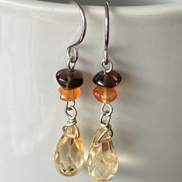 Artisan 925 Sterling Silver Semi Precious Stone Earrings, Citrine Earrings - Picture 5 of 6